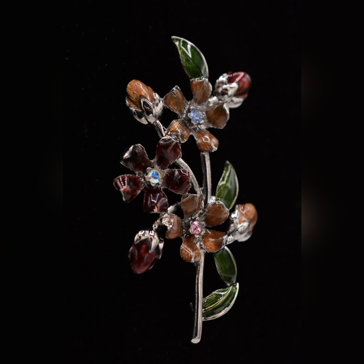 Vintage Liz Claiborne Enamel And Rhinestone Floral Brooch Pin 7$